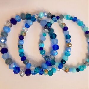 Set of 3 Beaded Stretch Bracelets: Faceted Glass